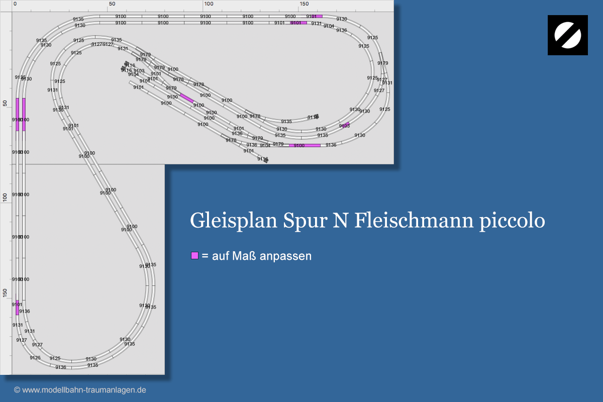 Gleisplan Fleischmann Spur N piccolo (= Gleise mit Schotterbett)