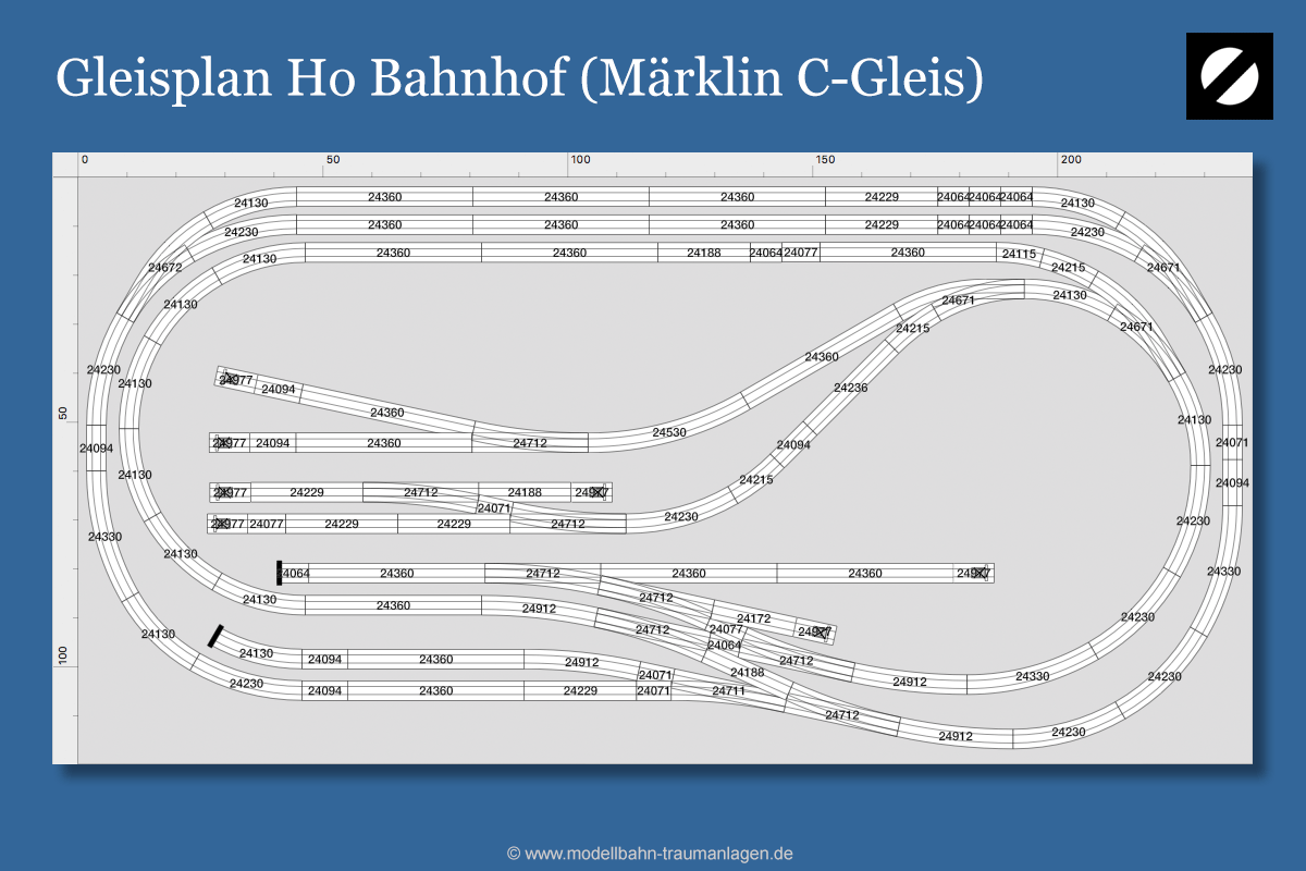 Gleisplan H0 Bahnhof mit Märklin C-Gleis