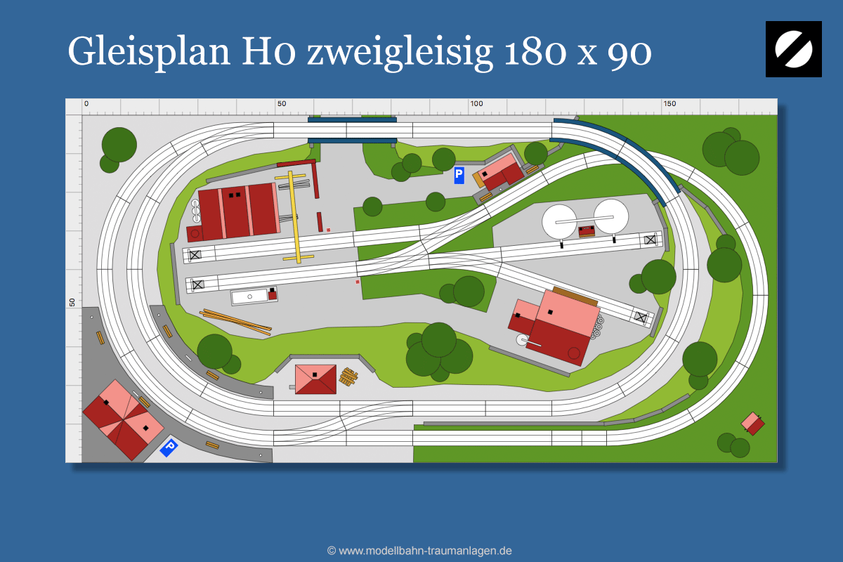 Gleisplan H0 zweigleisig 180 x 90 cm