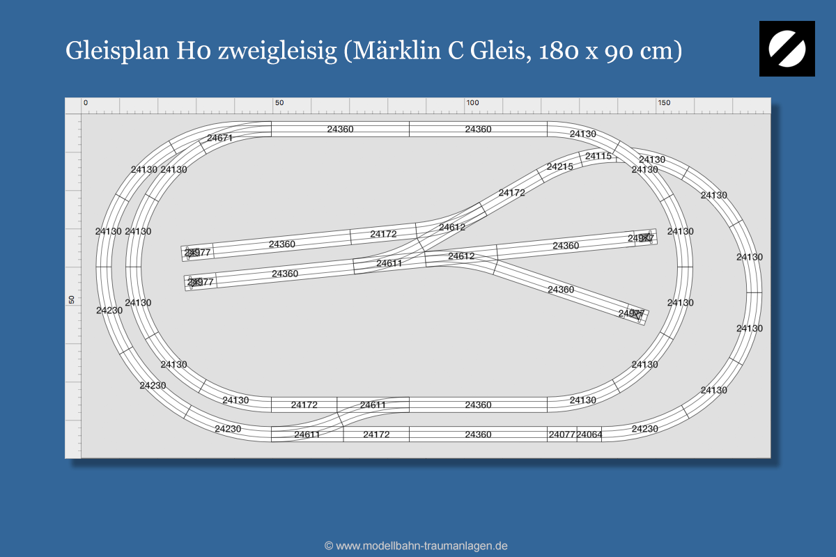 Gleisplan H0 zweigleisig mit Märklin C Gleis